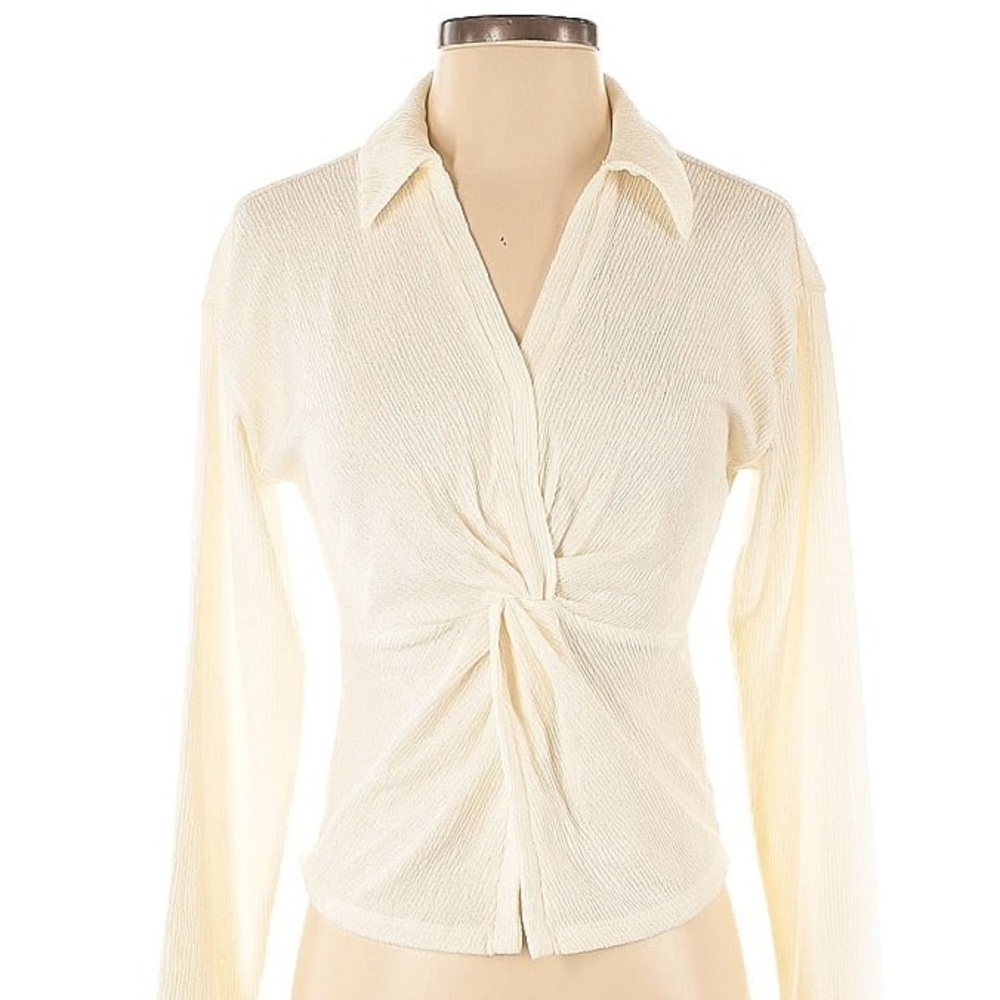 Madewell Long Sleeve Collared Ruched Blouse, White, Cream, Size Small